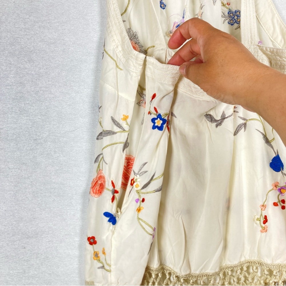 Anthropologie Gatsby Fringe Embroidered Floral Tank Top Size 10 - Picture 11 of 16